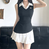 dress shirt Two Piece Pleated Shirt Vest Dress 