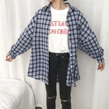 90s streetwear Harajuku Batwing Sleeve Shirt Women's Boyfriend Style Spring and Autumn Mid-Length Loose Korean Style Woolen Plaid Shirt Cardigan Coat Fashion