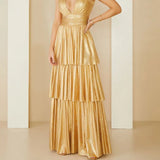 Chicdearshop gold dress Spring and Summer Sling Layered Backless Sleeveless Sexy Multi-Layer Dress