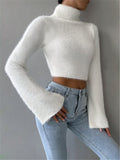 90s streetwear Autumn and Winter New Turtleneck Short Exposed Navel Plush Sweater