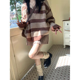 fall fashion outfits Autumn New Korean Style Striped Simple V-neck Contrast Color Loose Mid-Length Lazy Style Slimming Sweater