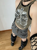 grunge outfits Women's Summer New round Neck Pullover Skeleton Hot Rhinestone Casual Fashion Hot Girl Top