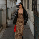 fall outfits 2024 Style 2024 Women's Clothing V-neck Tight Waist Leopard Print Backless Sling Dress Women