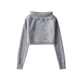 Chicdear Off-Shoulder Cropped Pullover Top Sweater E-girl Casual Blue Turn-Down Collar Crop Sweaters Knit Fashion Tops Women