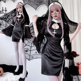 Chicdearshop Halloween Women's Outfits Idea Gothic Style Costume Vampire Nun Costume Cross Dark Dress