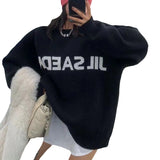 Women's Street Style 2024 Autumn and Winter Pullover Loose Casual Top Letter Knitted round Neck Sweater