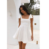 Women's Bow Tie Sling Backless Mini Dress White/orange