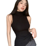 2000s fashion Half Turtleneck Camisole Women's Fashionable Knitted Sleeveless Top