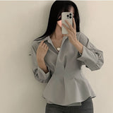 Chicdearshop business casual outfits Spring and Autumn New Retro Waist-Tight Skirt Western Style Ruffled Design Sense Niche Long Sleeve Chic Shirt Top