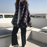 90s streetwear Harajuku Batwing Sleeve Shirt Women's Boyfriend Style Spring and Autumn Mid-Length Loose Korean Style Woolen Plaid Shirt Cardigan Coat Fashion