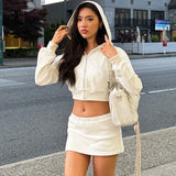 fall street women's outfits Wind 2024 Autumn and Winter New Long-Sleeved Hooded Zipper Sweater Slim Short Skirt Two-Piece Fashion Casual Suit