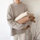 Chicdearshop fall outfits 2024 Gray Sweater Women's Autumn and Winter Loose Retro Hong Kong Style Lazy Style round Neck Pullover Top Thick Thread Outer Wear Sweater Women