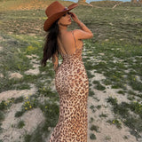 fall outfits 2024 Style Split Dress Sexy Leopard Strap Backless Dress