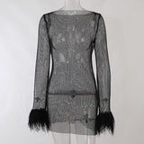 birthday outfit Furry Fine Flash Mesh Dress New Perspective Fashion Trendy Sexy Women's One-Piece Dress