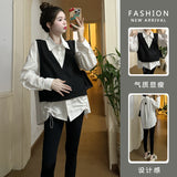 misunderstood outfit Spring New Korean Style Loose Fashion Striped Fake Two-Piece Stitching Shirt Maternity Top