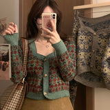 fall outfits aesthetic Fall 2024 New Korean Style Elegant Retro Flower Age-Reducing Sweet Knitted Sweater Long Sleeve Cardigan Coat for Women