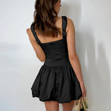 dress Summer 2024 New Strap Short Skirt Style French Fashion Pleated Fluffy Dress