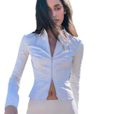 Women's Street Style Sexy Hot Girl Kylie Double Zipper Slim-Fit Short Long-Sleeved Shirt Hip Skirt Suit