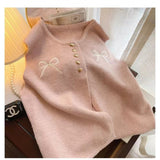 Women's Embroidered round Neck Knitted Vest Cardigan Loose 2024 Spring New Korean Style Versatile Sweater Vest Top