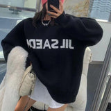 Women's Street Style 2024 Autumn and Winter Pullover Loose Casual Top Letter Knitted round Neck Sweater