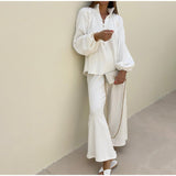 dress shirt 2024 Women Spring Fashion Street Stand Collar Long Sleeve Single Breasted Top High Waist Trousers Suit