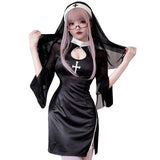 Halloween Women's Outfits Idea Gothic Style Costume Vampire Nun Costume Cross Dark Dress