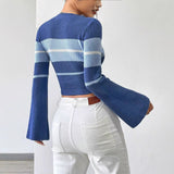 womens christmas outfit Black Friday round Neck Striped Lazy Fashion Sweater Thread Pit Horn Long Sleeve Sweater