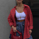 Chicdearshop 90s fashion men Autumn New Women's Red Plaid Shirt Women's Casual Design Loose Long Sleeve Shirt