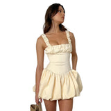 dress Summer 2024 New Strap Short Skirt Style French Fashion Pleated Fluffy Dress