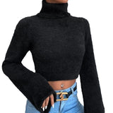 90s streetwear Autumn and Winter New Turtleneck Short Exposed Navel Plush Sweater