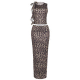 2000s fashion Rendezvous Top Leopard Sleeveless Leopard Print Vest Long Skirt Women's Suit