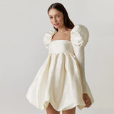 white dress French Style Puff sleeves Dress 