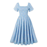 alien invasion dress to impress New Casual Embroidered Square Collar Sunflower Large Swing French Tea Break Dress