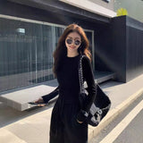 fall street style Short round Neck Long Sleeve Sweater Women's Korean-Style Slim Fit Slimming High Waist Pullover Undershirt Top