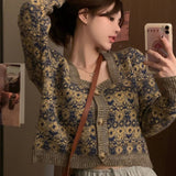 fall outfits aesthetic Fall 2024 New Korean Style Elegant Retro Flower Age-Reducing Sweet Knitted Sweater Long Sleeve Cardigan Coat for Women