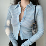 women's fashion New Spring Retro Style Shirt Women's Lapel Plaid Shirt Slimming Versatile Top