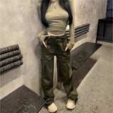 casual fall outfits 2024 Hot Girl New Army Green Simple Slim Bottoming T-shirt High Waist Casual Pocket Overalls for Women