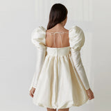 white dress French Style Puff sleeves Dress 