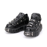 2000s fashion 2024 New Women's Shoes Heavy Metal Platform High-Top Punk Leather Shoes Gothic Dark Motorcycle Boots