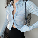 women's fashion New Spring Retro Style Shirt Women's Lapel Plaid Shirt Slimming Versatile Top