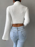 90s streetwear Autumn and Winter New Turtleneck Short Exposed Navel Plush Sweater