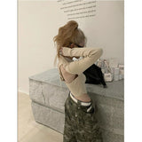 y2k American Retro Sexy Hot Girl Knitted Cardigan Turtleneck Striped Backless Slim Sweater Coat