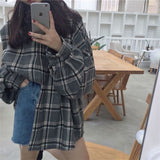 90s streetwear Harajuku Batwing Sleeve Shirt Women's Boyfriend Style Spring and Autumn Mid-Length Loose Korean Style Woolen Plaid Shirt Cardigan Coat Fashion