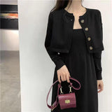 korean fashion Knitted Cardigan Sweater Elegant Strap Dress Two-Piece Suit