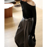 sweater outfits Elegant Slim Drop Shoulder Long Sleeve Knitted Top for Women Autumn