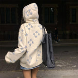 y2k Star Print Hooded Cardigan Zipper Loose Men's and Women's Fashion Brand Sweater Coat 