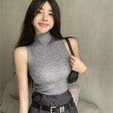 2000s fashion Half Turtleneck Camisole Women's Fashionable Knitted Sleeveless Top