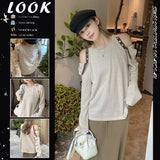 Fall Street Style Casual off-the-Shoulder Long Sleeve T-shirt Women's Early Autumn Niche Loose Retro Chic Top