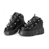 2000s fashion 2024 New Women's Shoes Heavy Metal Platform High-Top Punk Leather Shoes Gothic Dark Motorcycle Boots