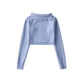 Chicdear Off-Shoulder Cropped Pullover Top Sweater E-girl Casual Blue Turn-Down Collar Crop Sweaters Knit Fashion Tops Women